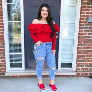 Off Shoulder Ruffle Long Sleeve Top